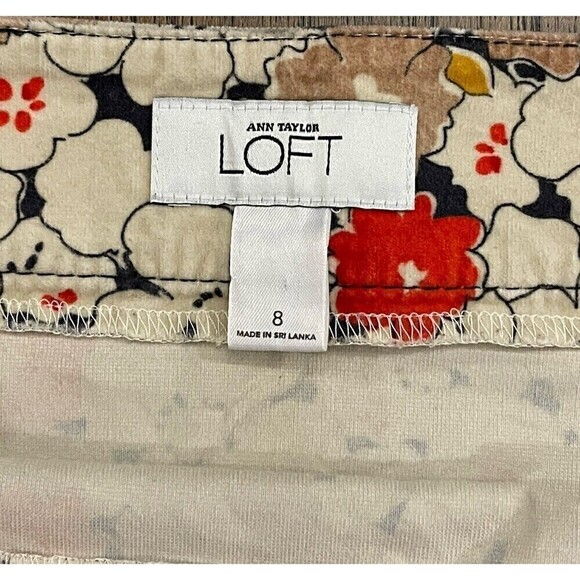 LOFT Mini Cotton Skirt Beige & Red Ditsy Floral, red and tan size 8 - Picture 5 of 14
